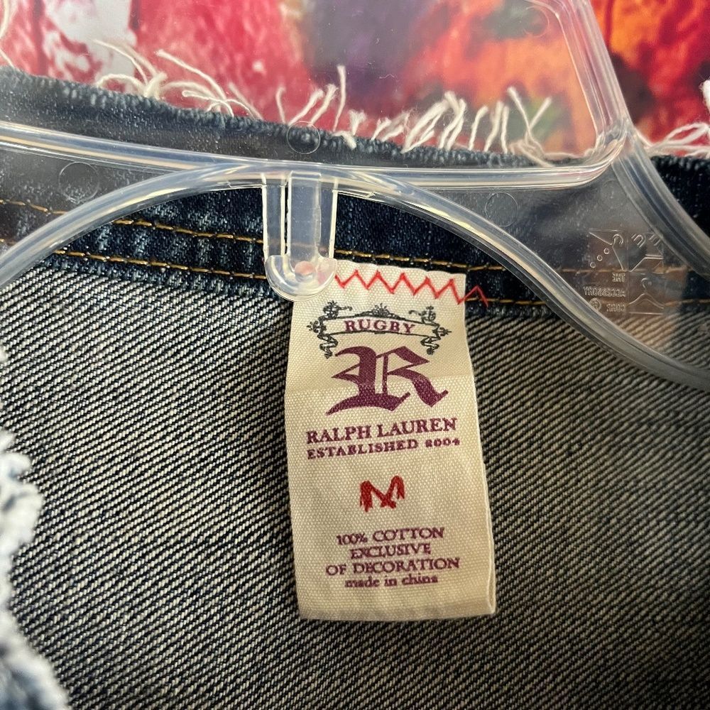 Ralph Lauren Dark Indigo Denim Jacket with Cream and Red Patch - Picture 6 of 7
